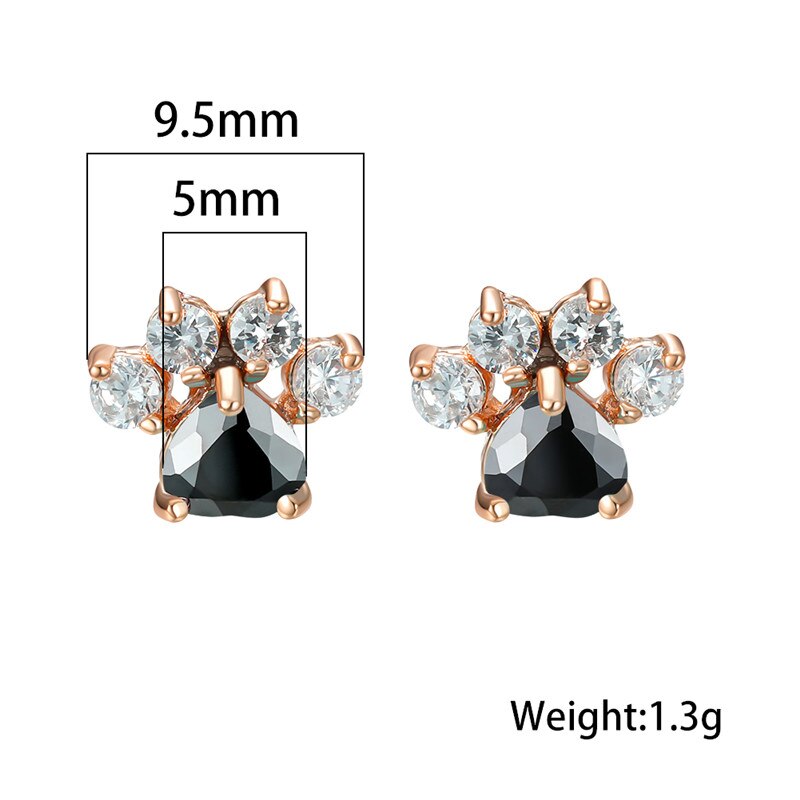 Cute Cat Paw Black Heart Stone Rose Gold Stud Earrings For Women Wedding Jewelry Vintage Fashion Animal Footprint Earrings Gifts